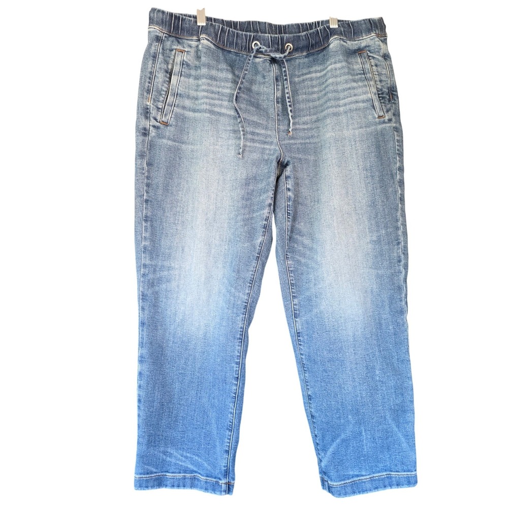 J Jill Relaxed Tie Waist Crop Jeans Women's Large Light Wash Coastal Casual